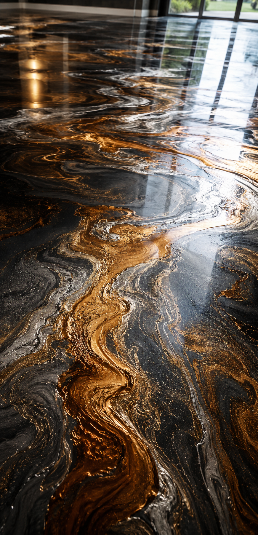 Metallic epoxy floor reflective finish